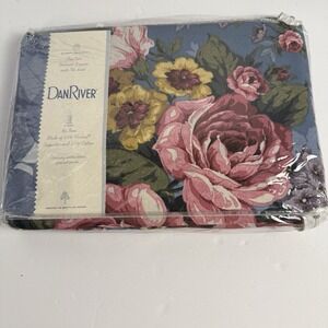 Vintage Dan River Janine Floral Roses Blue Curtains 84x84 Made in USA NWT